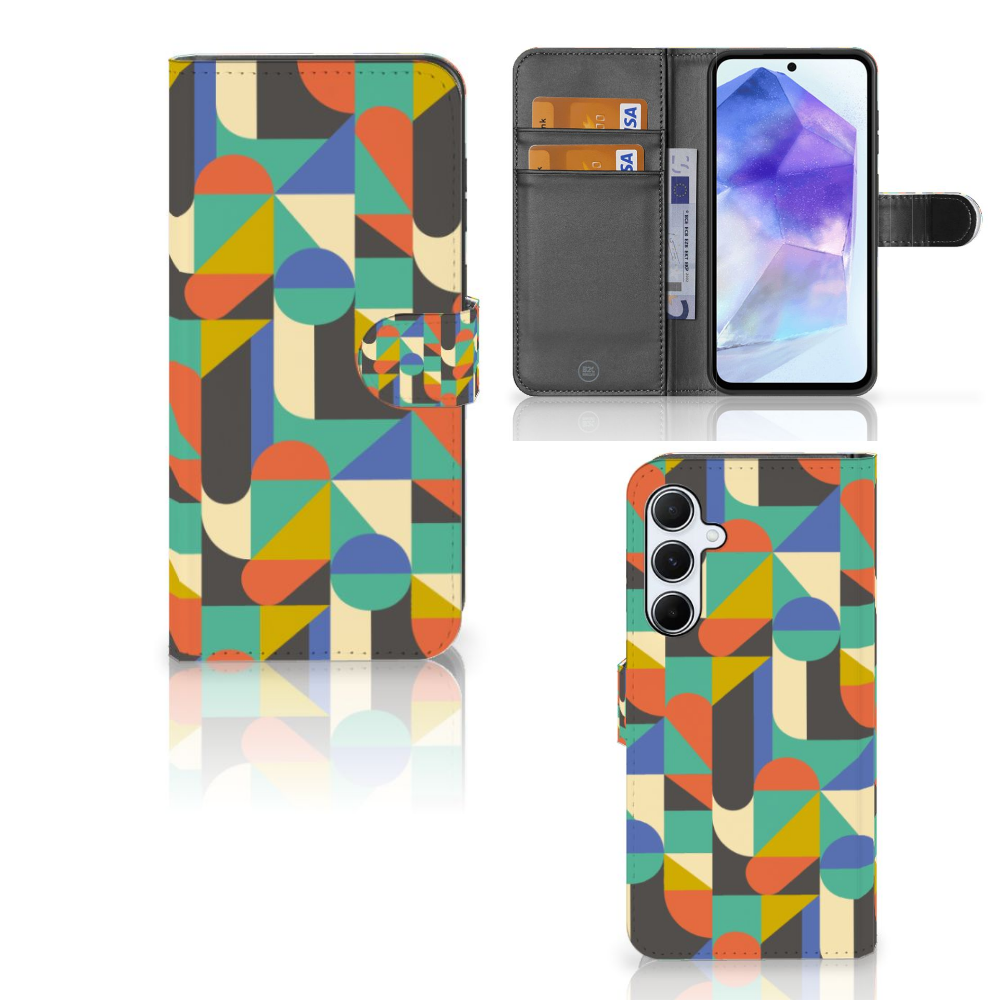 Samsung Galaxy A55 Telefoon Hoesje Funky Retro hoesje design retro kleuren aanzicht