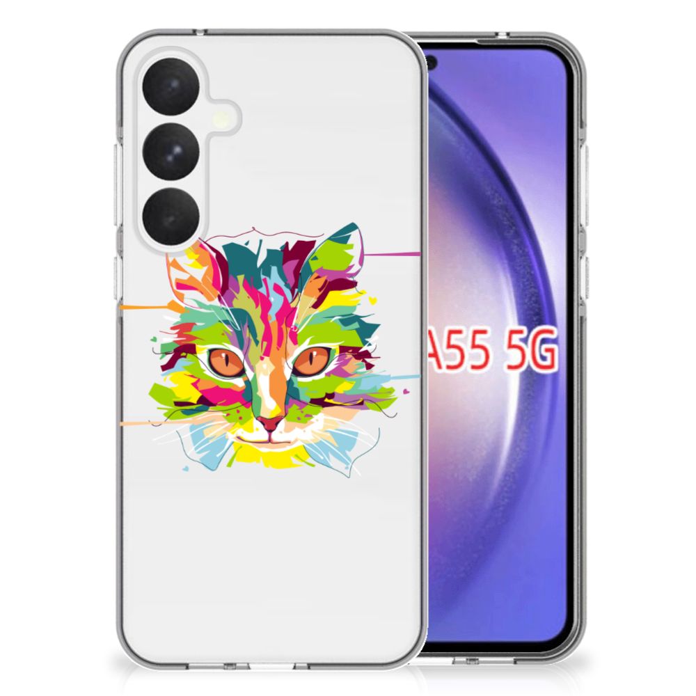 Samsung Galaxy A55 Telefoonhoesje met Naam Cat Color design kat aanzicht