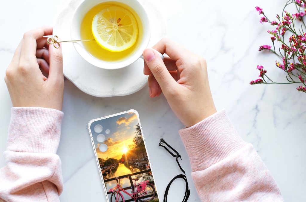 Samsung Galaxy A55 Telefoonhoesje met valbescherming Amsterdamse Grachten design met uitzicht