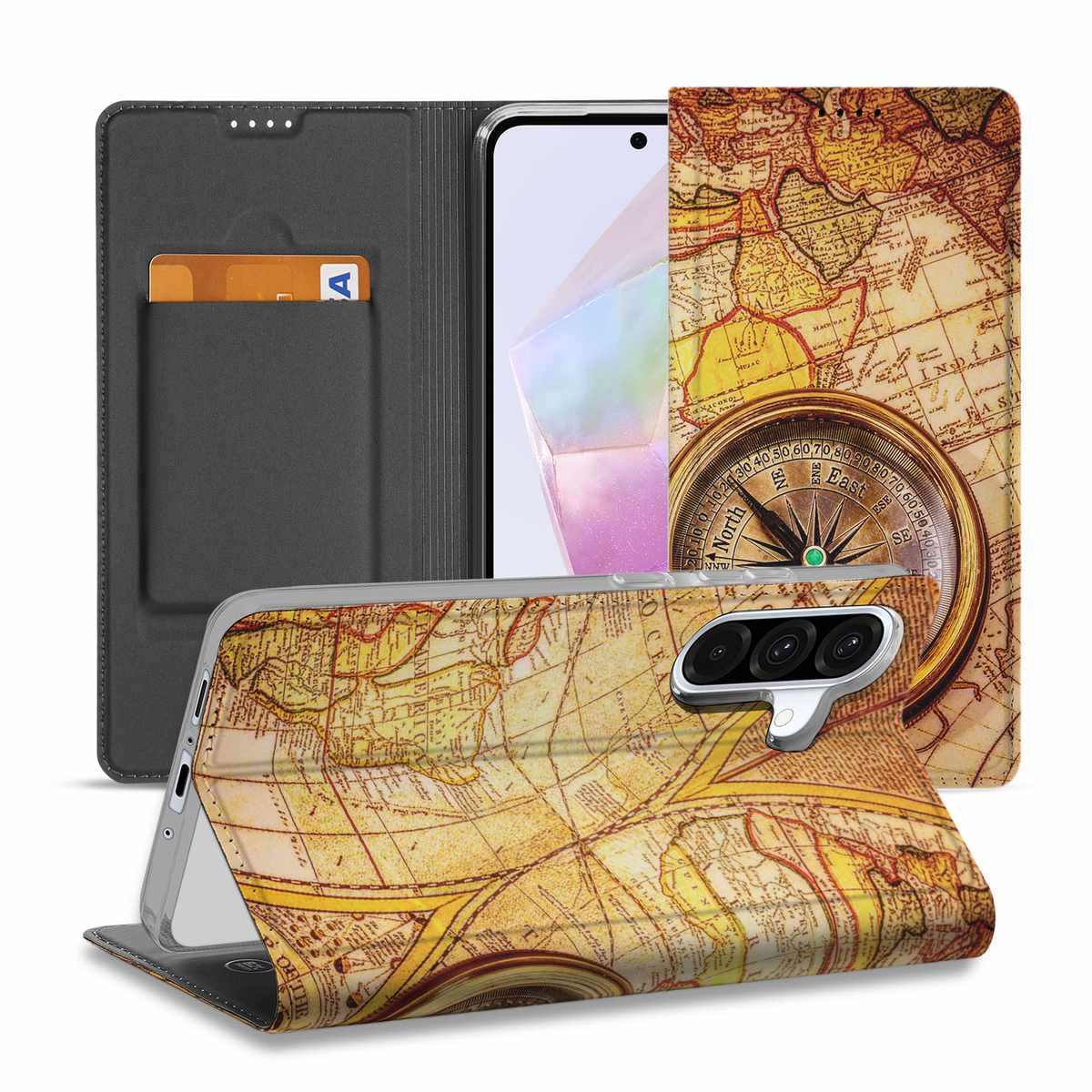Samsung Galaxy A56 | A36 Book Cover Kompas met wereldkaart en kompasontwerp voor optimale bescherming.