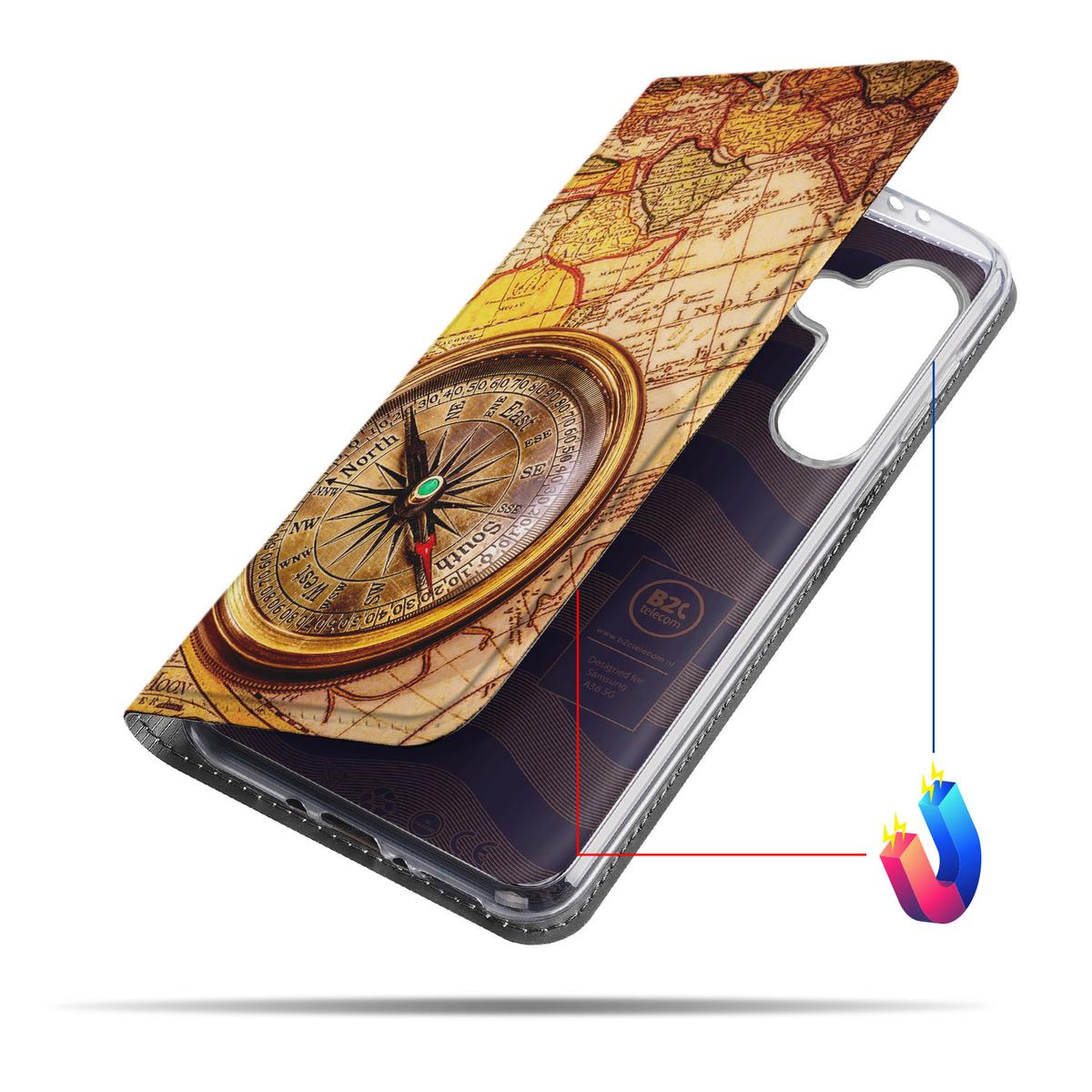 Samsung Galaxy A56 | A36 Book Cover Kompas met een kompasafbeelding en handige magnetische functies.