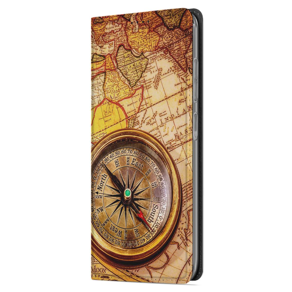 Samsung Galaxy A56 | A36 Book Cover Kompas met kompass ontwerp op oude wereldkaart achtergrond.