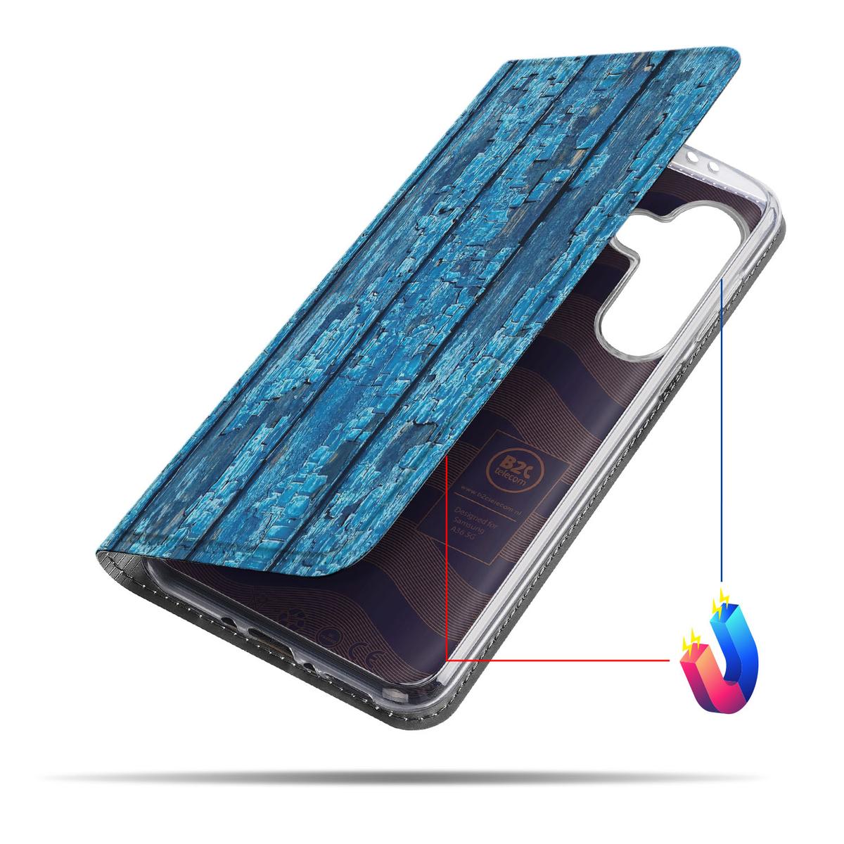 Samsung Galaxy A56 | A36 Book Wallet Case Wood Blue boekdesign hout uiterlijk