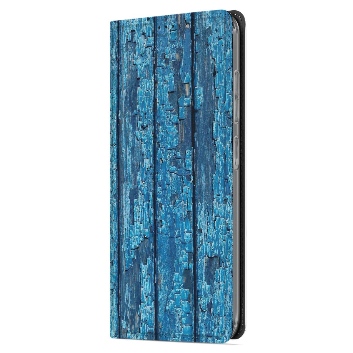 Samsung Galaxy A56 | A36 Book Wallet Case Wood Blue blauw hout design zijaanzicht