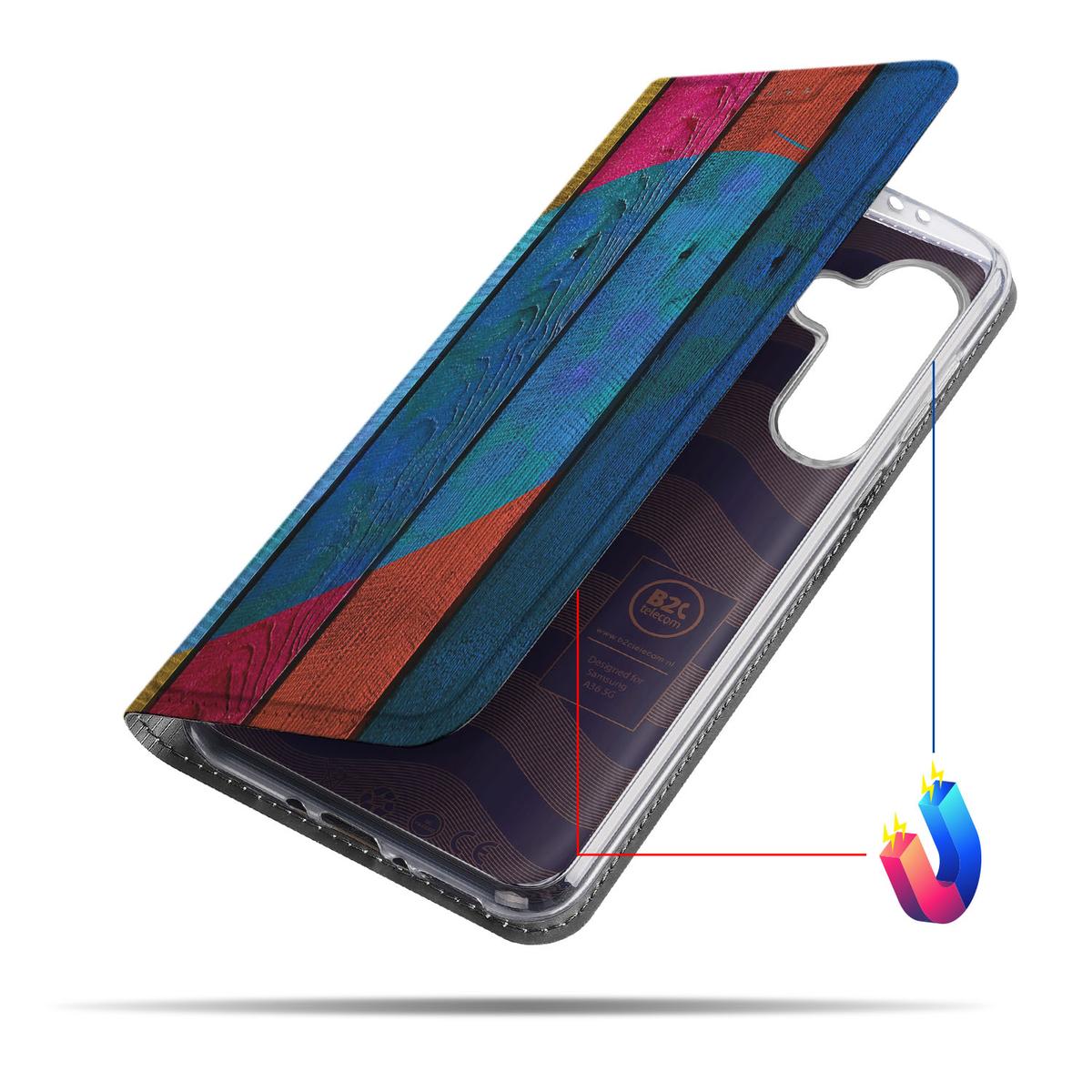 Samsung Galaxy A56 | A36 Book Wallet Case Wood Heart achterzijde kleurrijk ontwerp