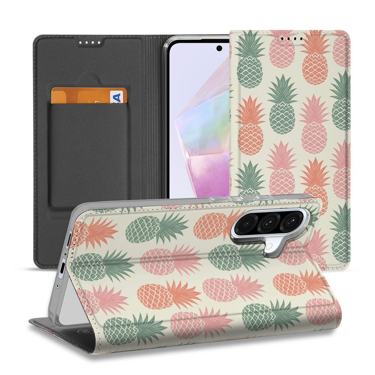 Samsung Galaxy A56 A36 Flip Style Cover Ananas design ananas voorkant achterkant