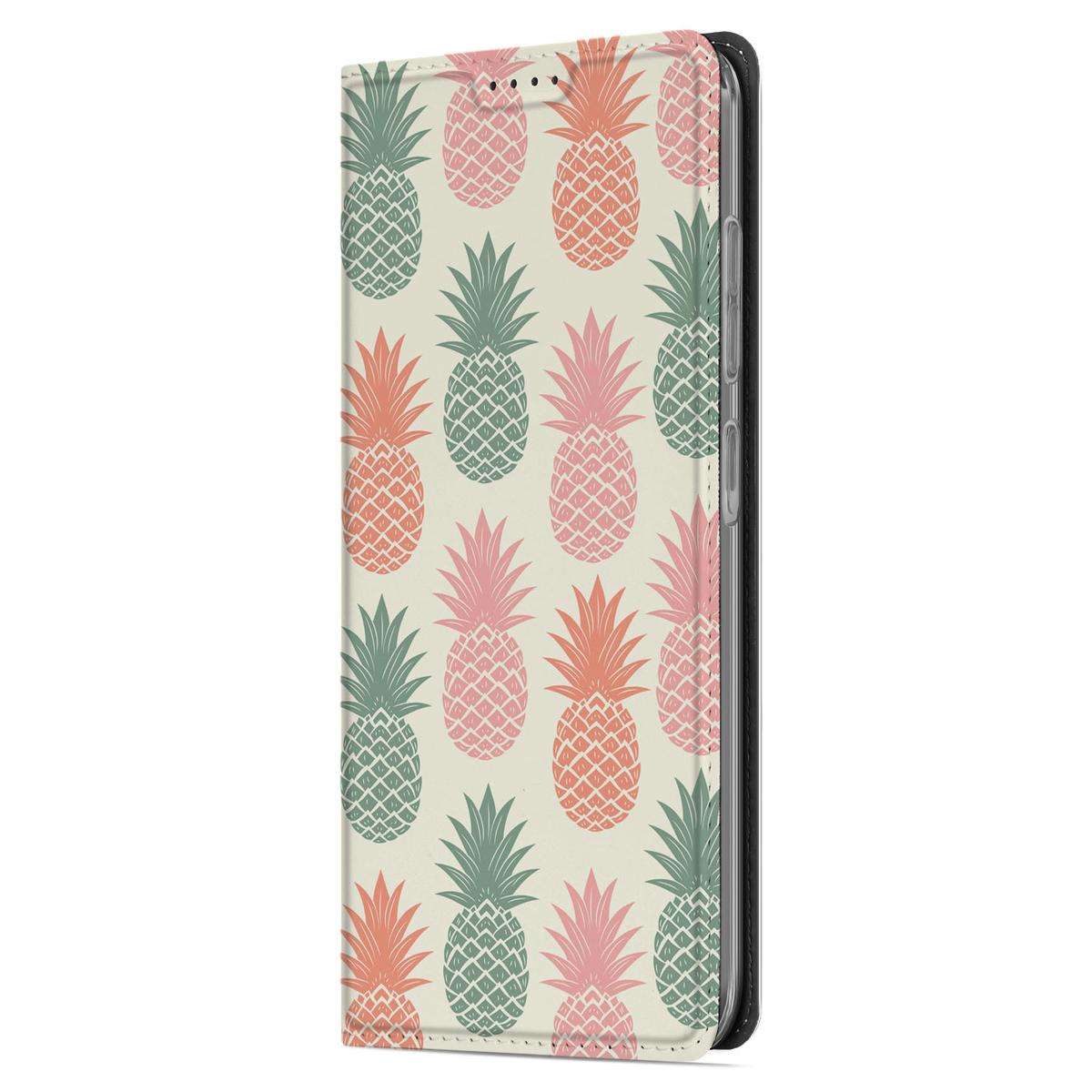 Samsung Galaxy A56 A36 Flip Style Cover Ananas telefoonhoesje ananasdesign zijkant