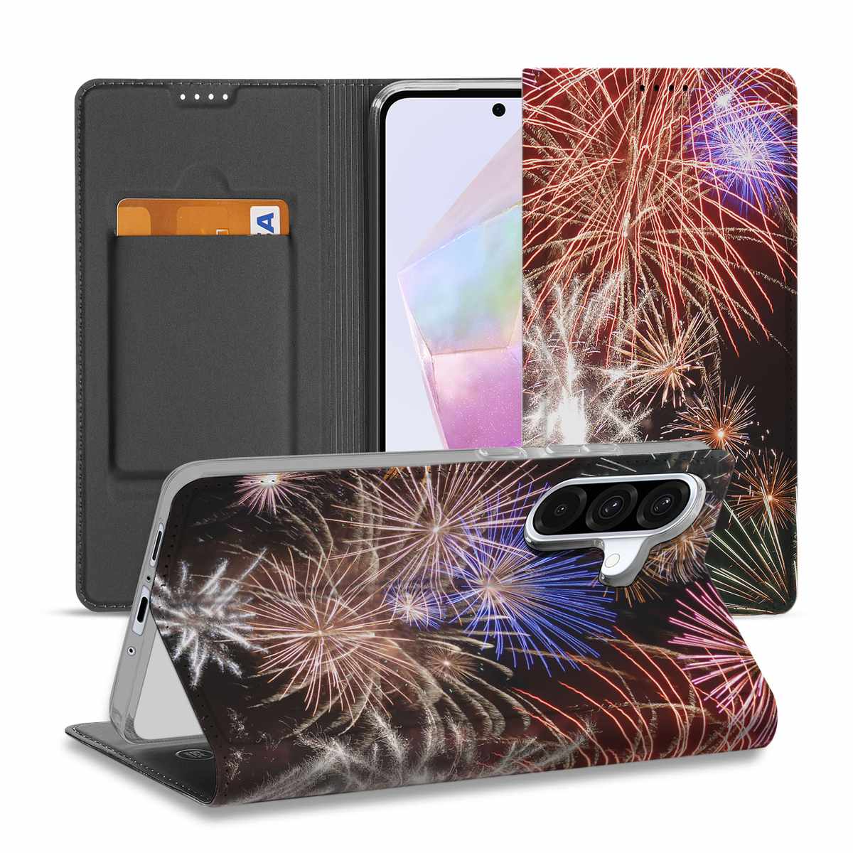 Samsung Galaxy A56 A36 Hippe Standcase Vuurwerk siervuurwerk design aanzicht