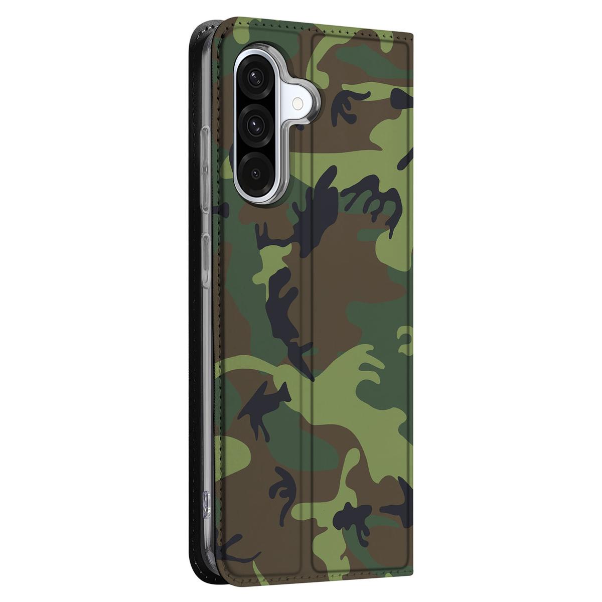Samsung Galaxy A56 A36 Hoesje met Magneet Army Dark camouflage design zijaanzicht