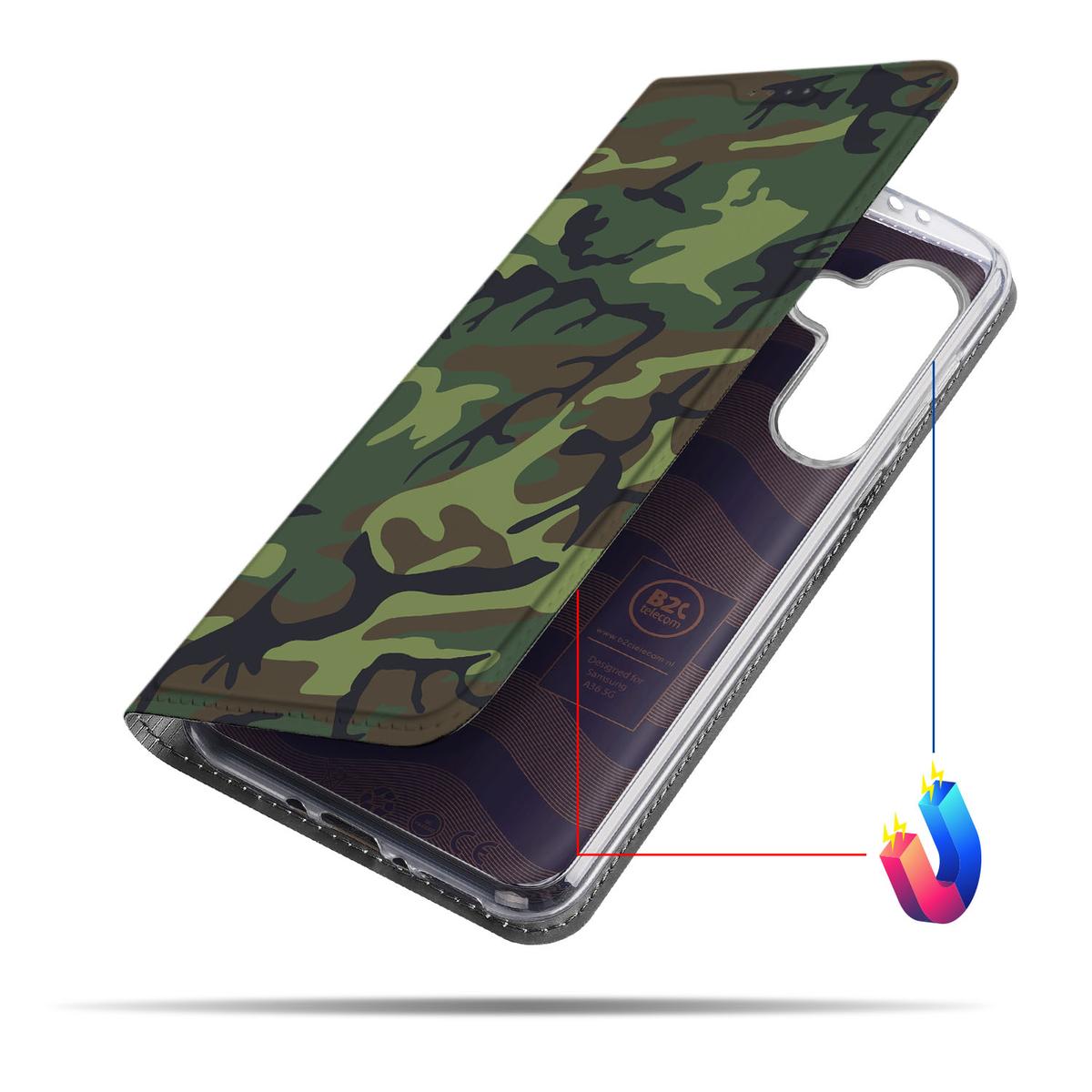 Samsung Galaxy A56 | A36 Hoesje met Magneet Army Dark camouflage design bovenaanzicht