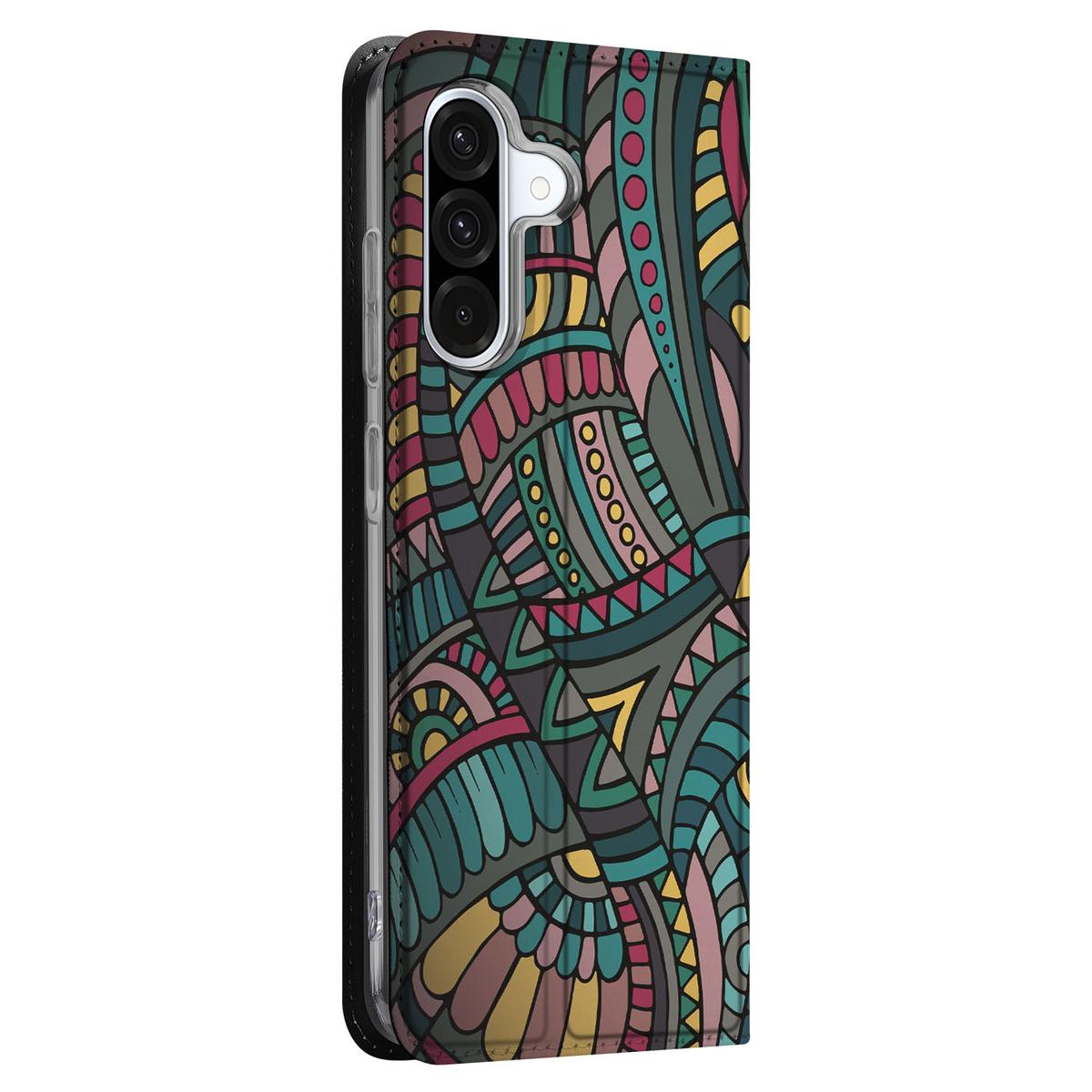Samsung Galaxy A56 | A36 Hoesje met Magneet Aztec kleurrijk retro ontwerp zijaanzicht