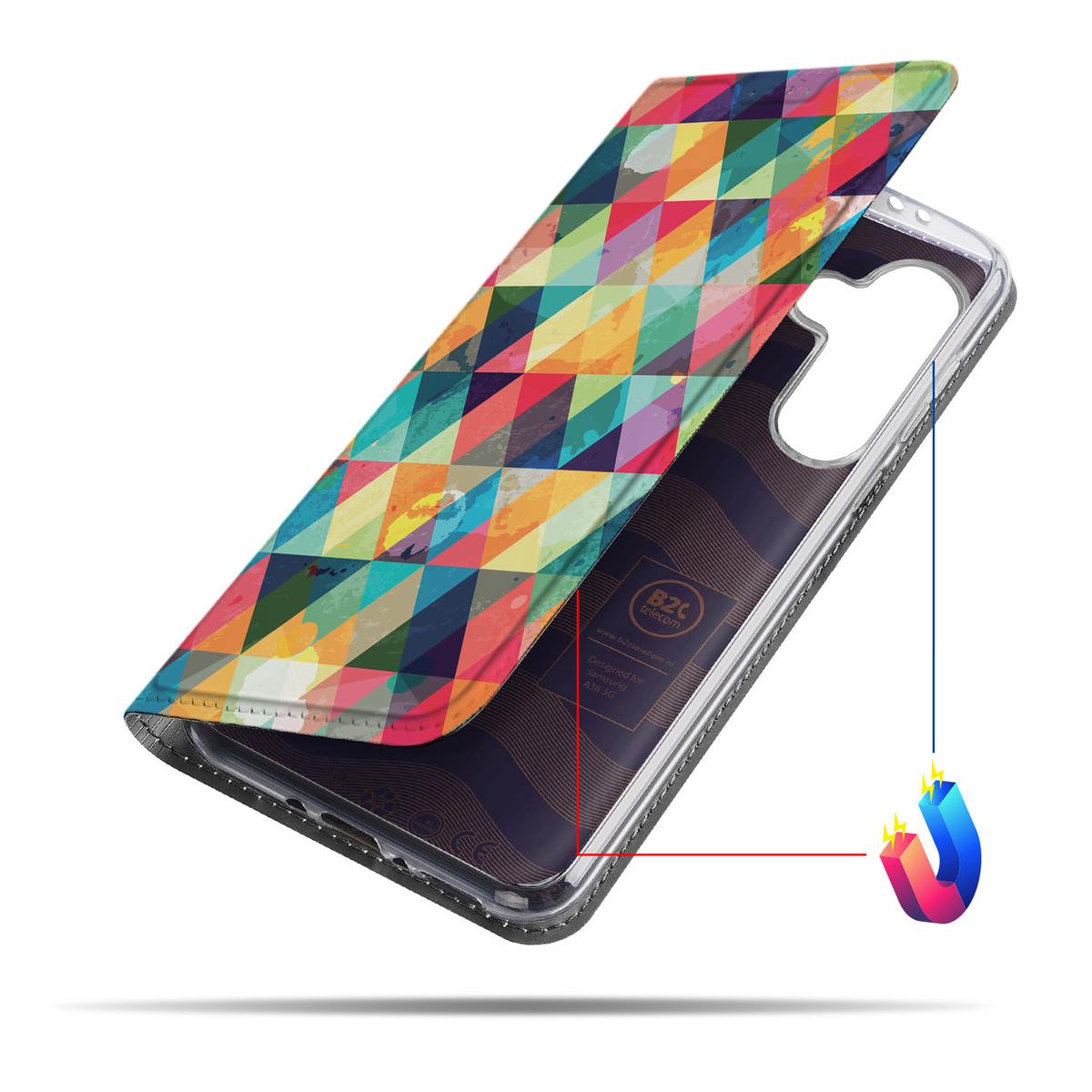 Samsung Galaxy A56 A36 Hoesje met Magneet Geruit kleurvol design open aanzicht