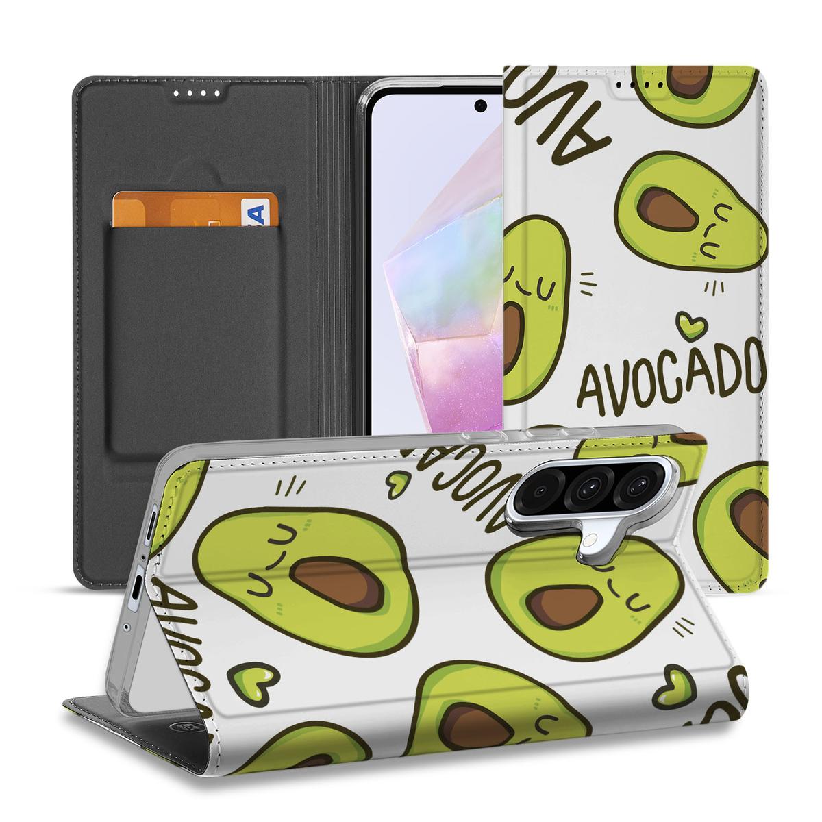 Samsung Galaxy A56 | A36 Magnet Case Avocado Singing voorkant achterkant schattige avocado's