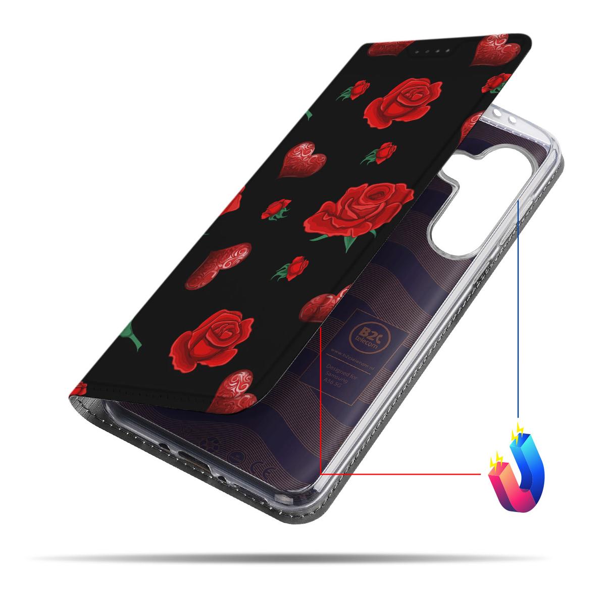 Samsung Galaxy A56 | A36 Magnet Case Valentine zwart rood design aanzicht