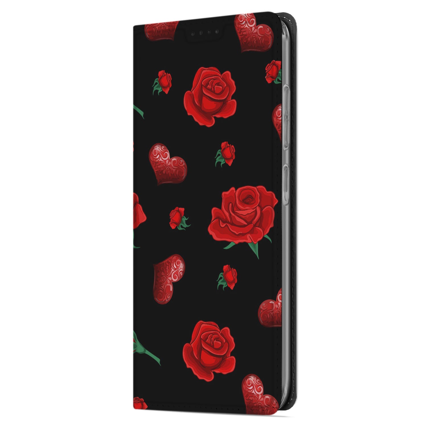 Samsung Galaxy A56 | A36 Magnet Case Valentine bloemen hart zwart