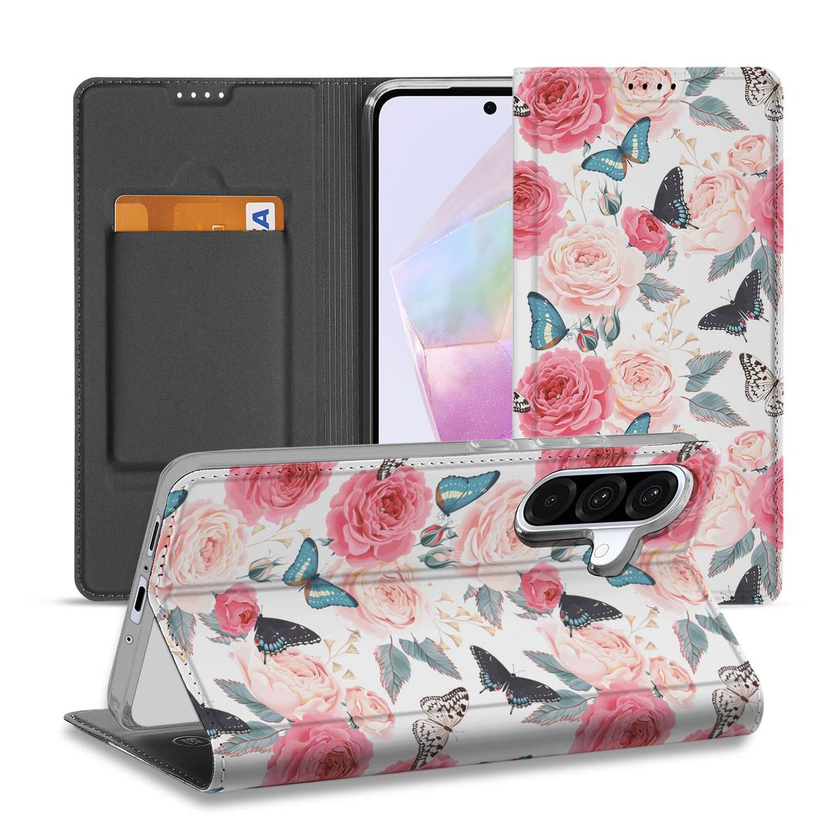 Samsung Galaxy A56 | A36 Smart Cover Butterfly Roses voorkant achterkant design