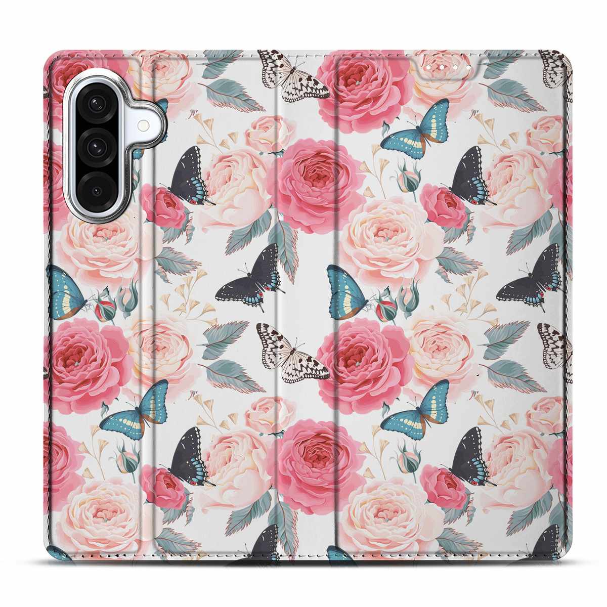 Samsung Galaxy A56 | A36 Smart Cover Butterfly Roses voorkant met bloemen en vlinders