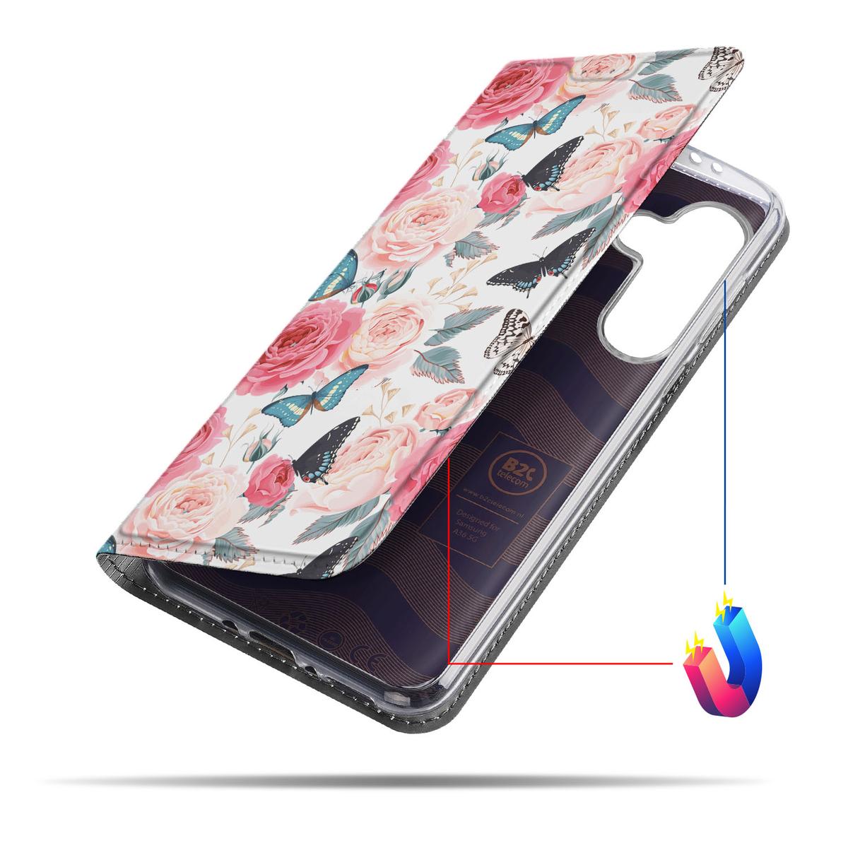Samsung Galaxy A56 | A36 Smart Cover Butterfly Roses voorkant rechts