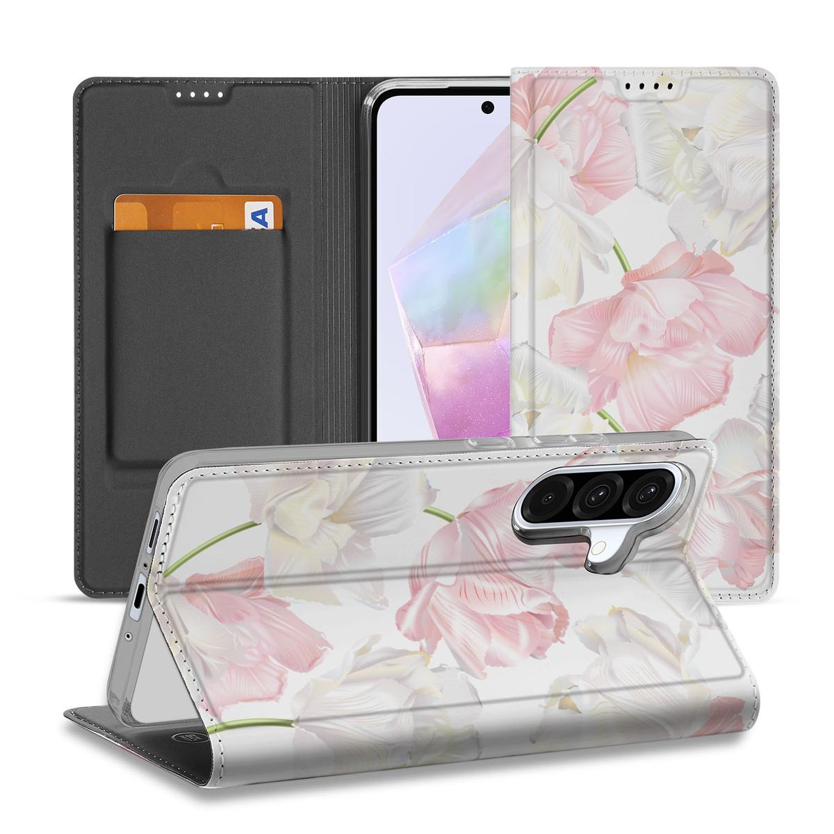 Samsung Galaxy A56 | A36 Smart Cover Lovely Flowers hoesje binnenzijde buitenzijde roze witte bloemen