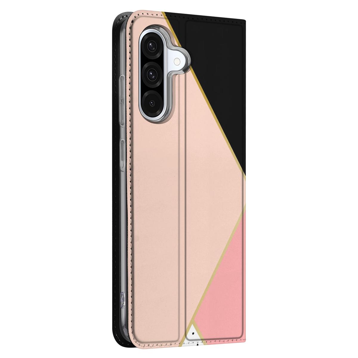 Samsung Galaxy A56 | A36 Stand Case Zwart Roze Vormen design Black Pink Shapes zijkant