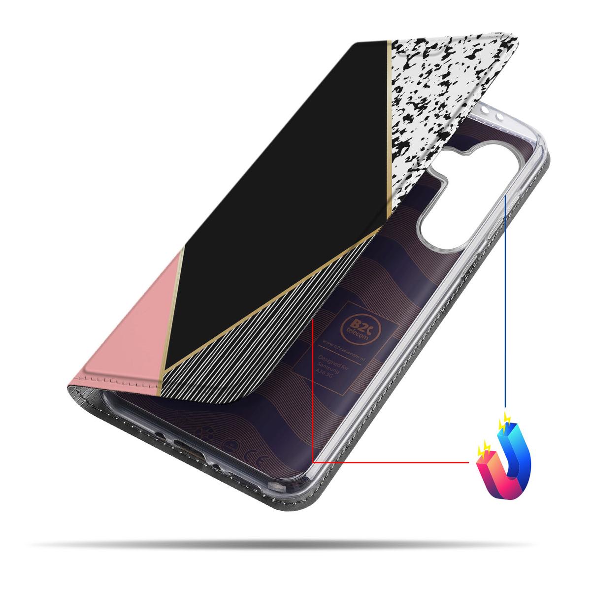 Samsung Galaxy A56 | A36 Stand Case Zwart Roze Vormen design Black Pink Shapes aanzicht