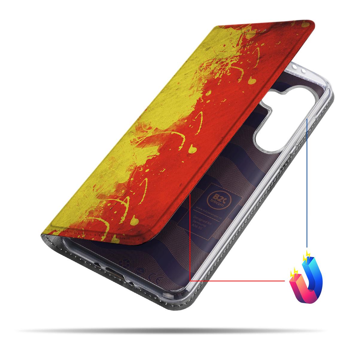 Samsung Galaxy A56 A36 Standcase België design hoesje Belgische kleuren vlag aanzicht