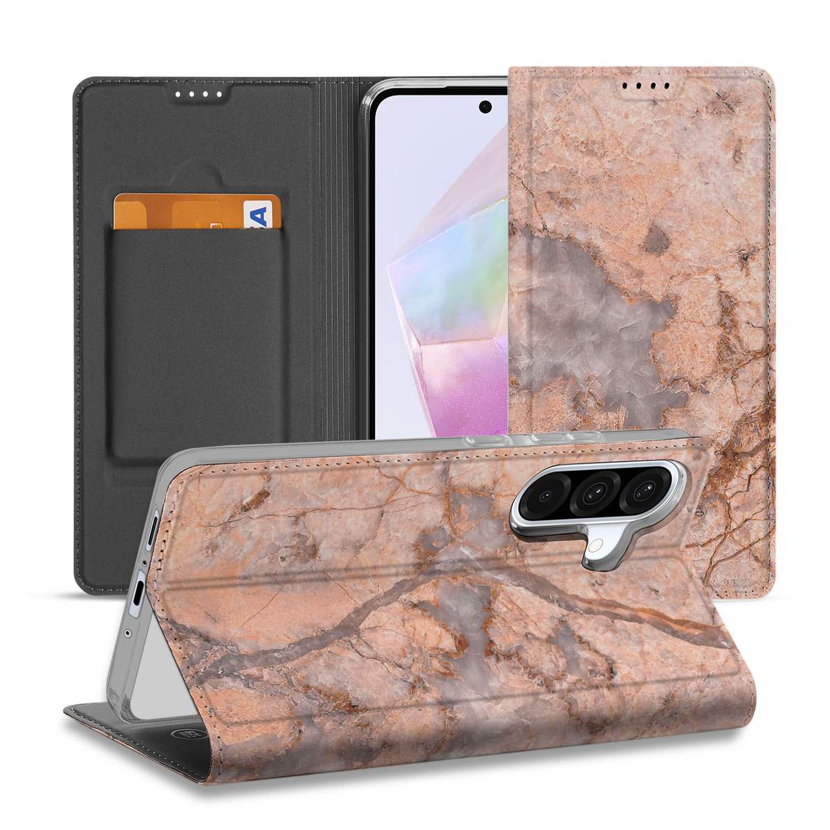 Samsung Galaxy A56 | A36 Standcase Marmer Oranje smartphone hoesje design oranje marmer aanzicht