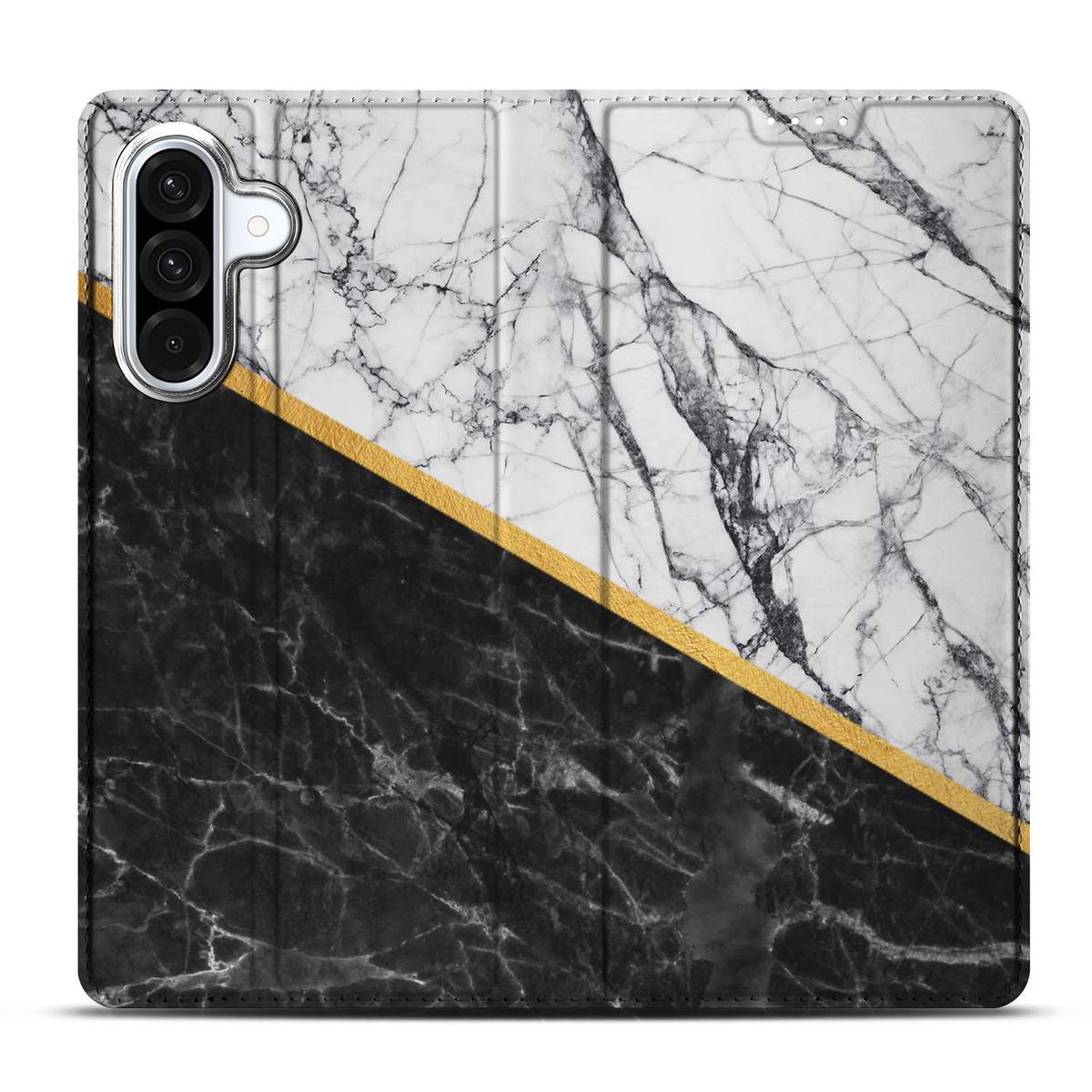 Samsung Galaxy A56 | A36 Standcase Marmer Wit Zwart Origineel Cadeau Man design zwartwit marmer aanzicht