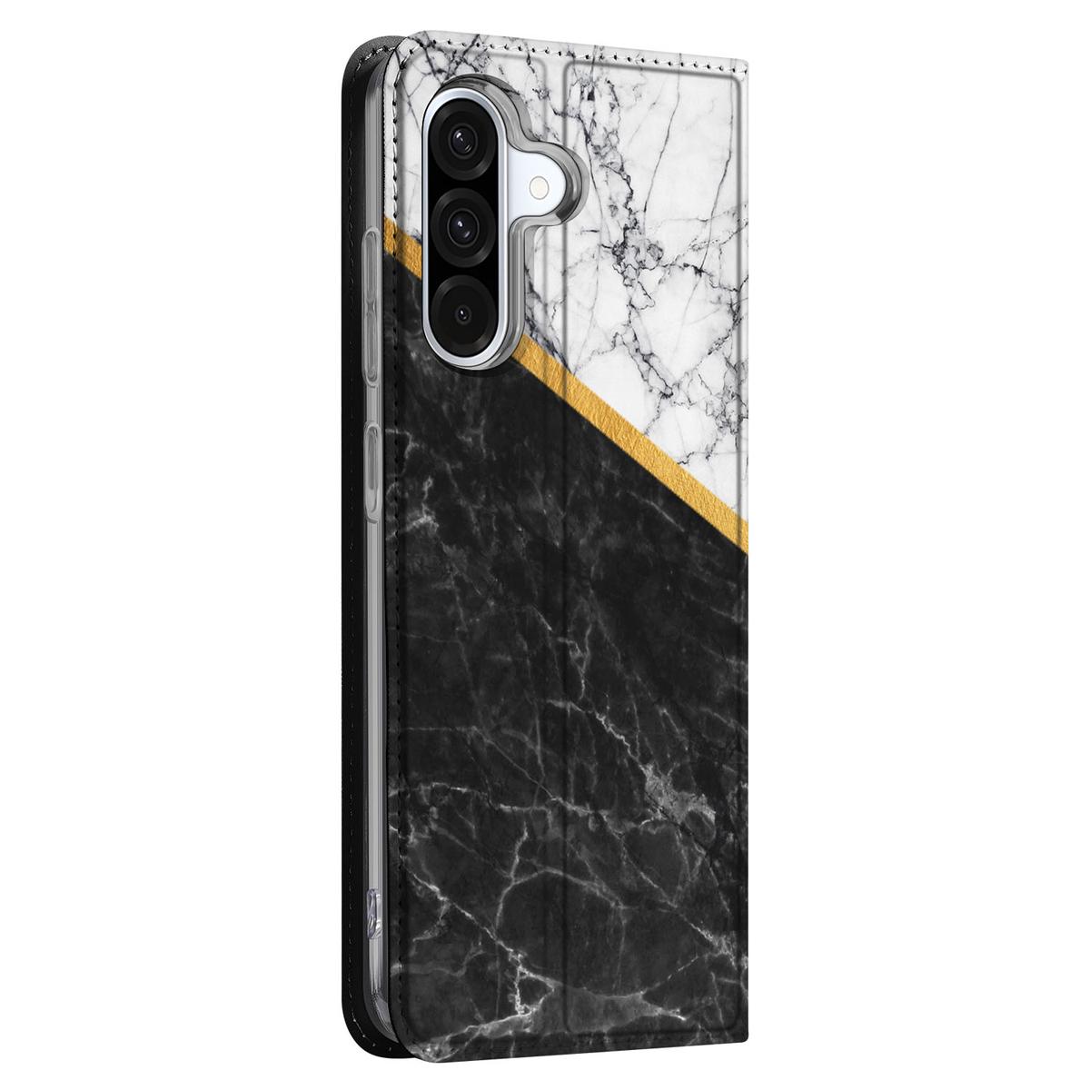 Samsung Galaxy A56 | A36 Standcase Marmer Wit Zwart Origineel Cadeau Man design hoesje marmer zwart wit aanzicht