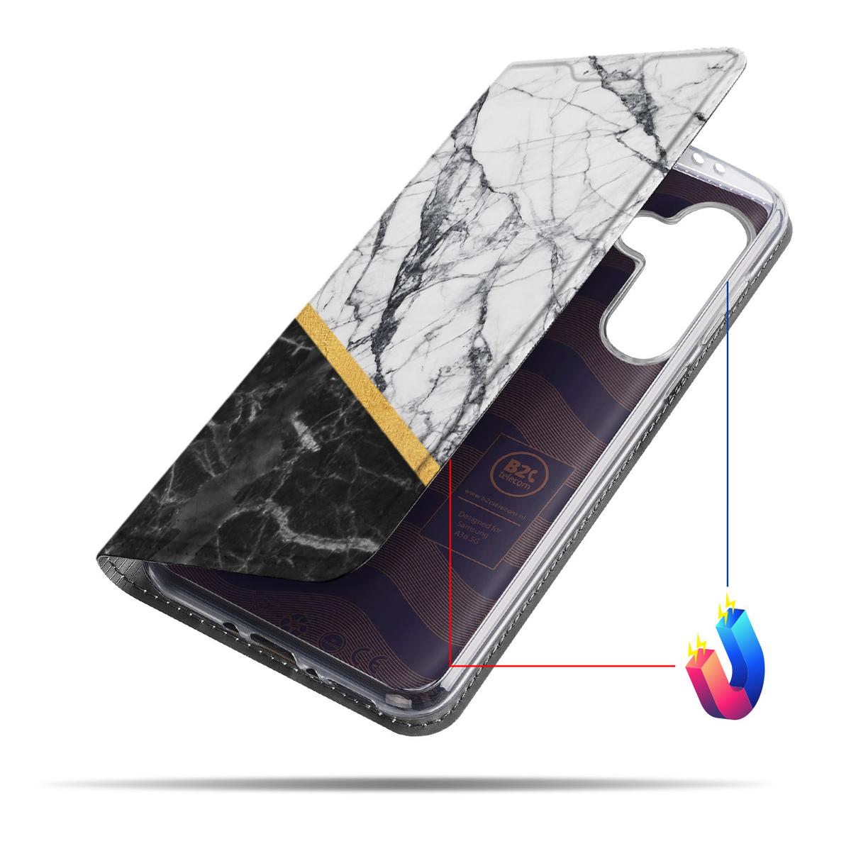 Samsung Galaxy A56 | A36 Standcase Marmer Wit Zwart ontwerp aanzicht