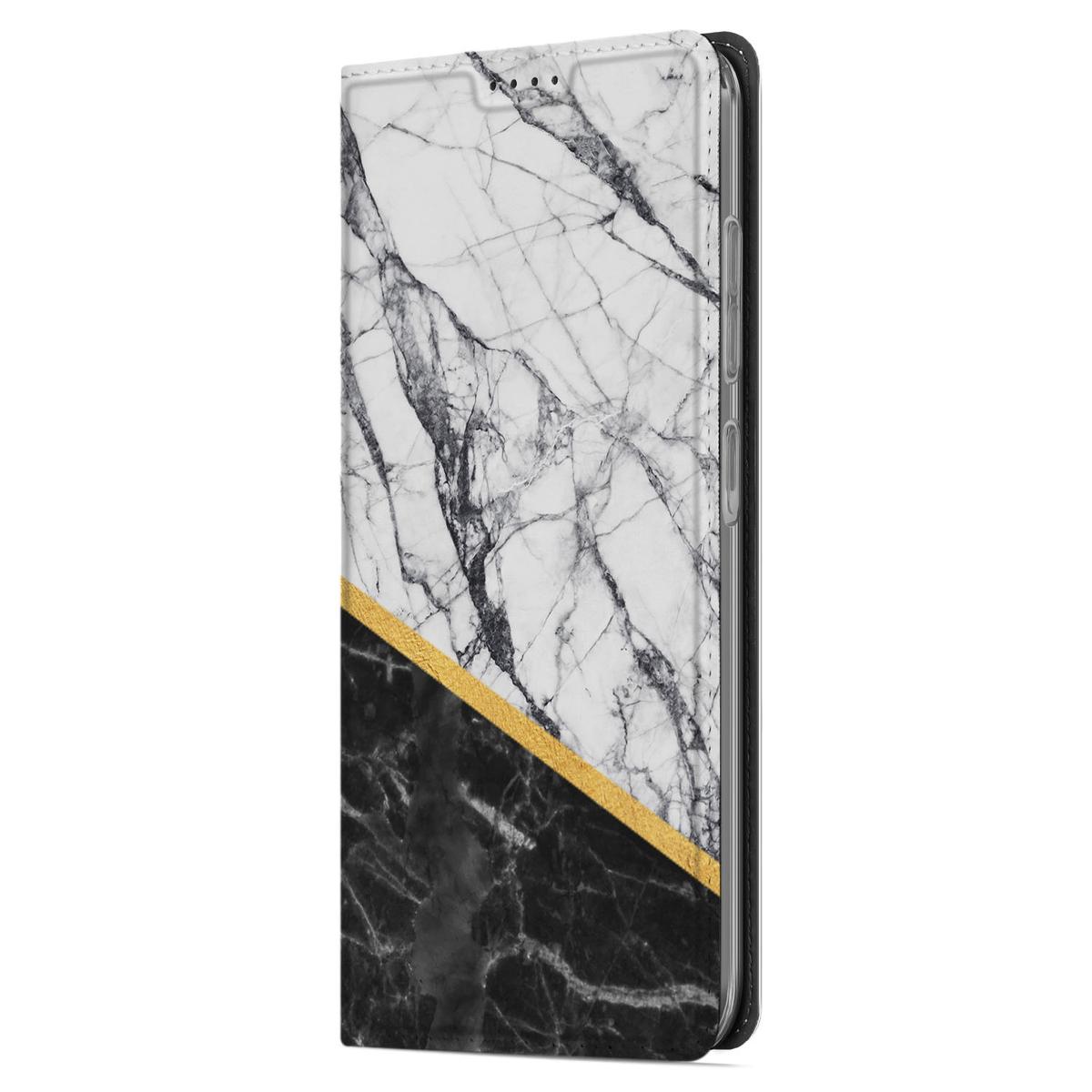 Samsung Galaxy A56 | A36 Standcase Marmer Wit Zwart Origineel Cadeau Man design marmer aanzicht