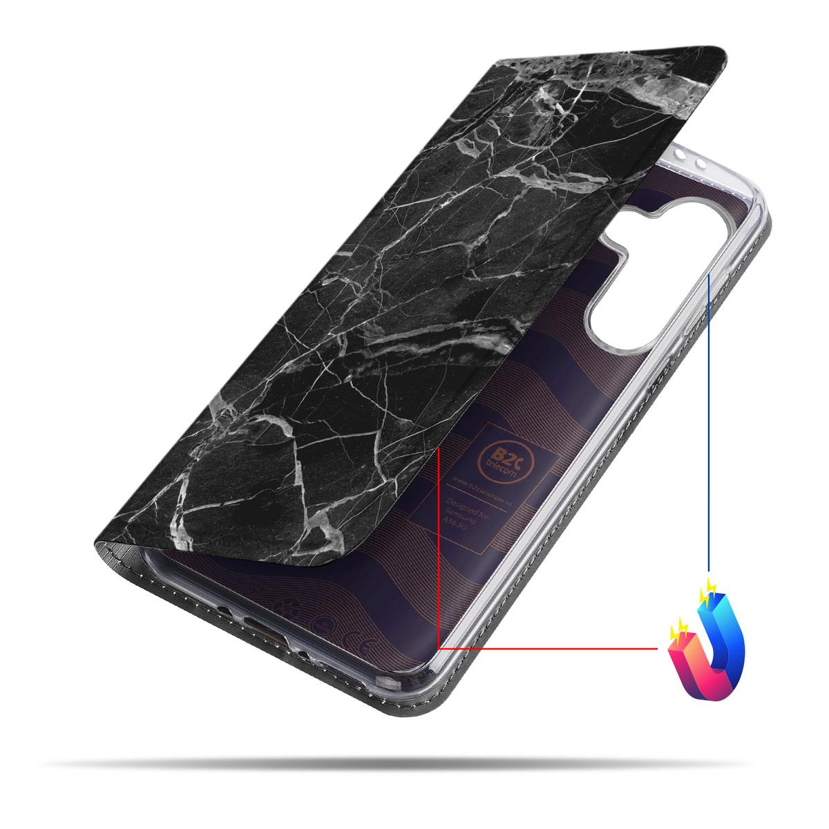 Samsung Galaxy A56 A36 Standcase Marmer Zwart design hoesje aanzicht zwart marmer