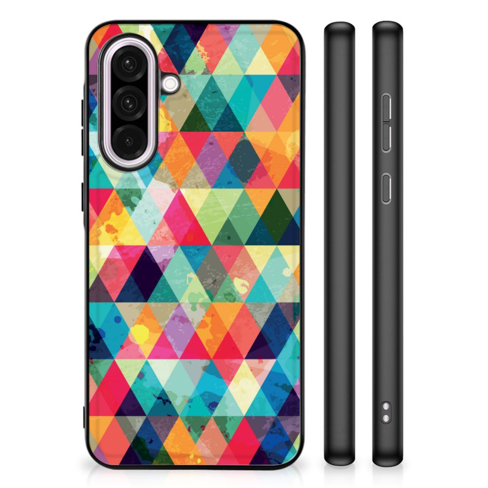 Samsung Galaxy A56 Back Case Geruit back case patroon kleurrijke driehoeken zijaanzicht