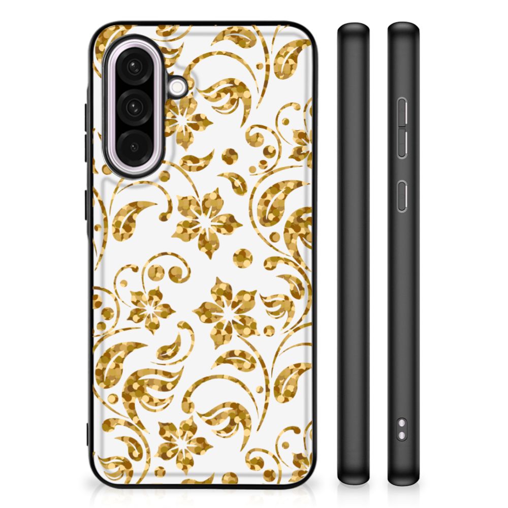Samsung Galaxy A56 Bloemen Hoesje Gouden Bloemen bloemen design voorkant zijaanzicht