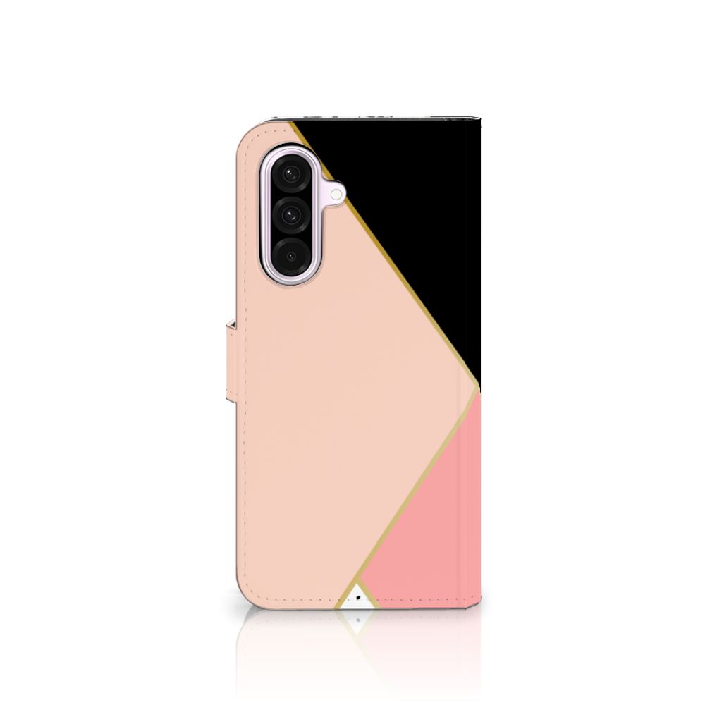 Samsung Galaxy A56 Book Case Zwart Roze Vormen bookcase geometrisch ontwerp zijkant