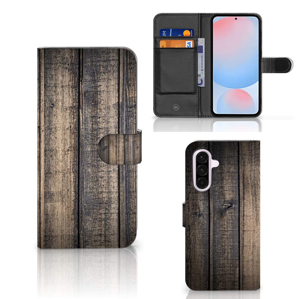 Samsung Galaxy A56 Book Style Case Steigerhout bookstyle case houten design aanzicht