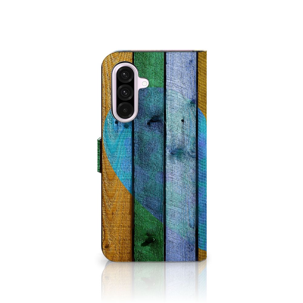 Samsung Galaxy A56 Book Style Case Wood Heart voorkant hartje design