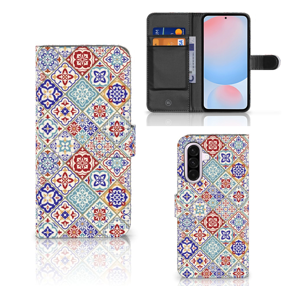 Samsung Galaxy A56 Bookcase Tiles Color boekhoes design tegels aanzicht