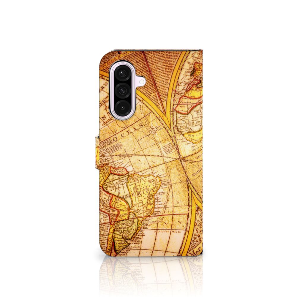 Samsung Galaxy A56 Flip Cover Kompas designnaam wereldkaart aanzicht