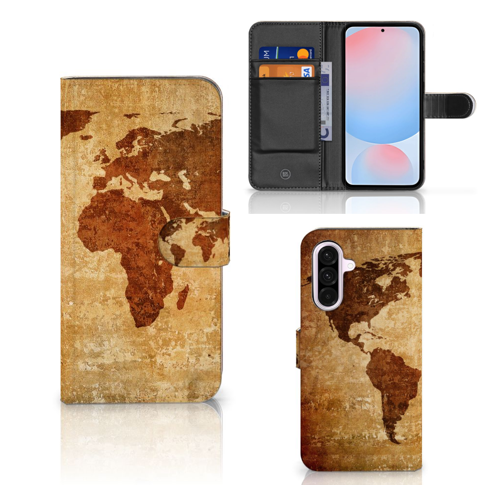 Samsung Galaxy A56 Flip Cover Wereldkaart flip cover wereldkaart bruin