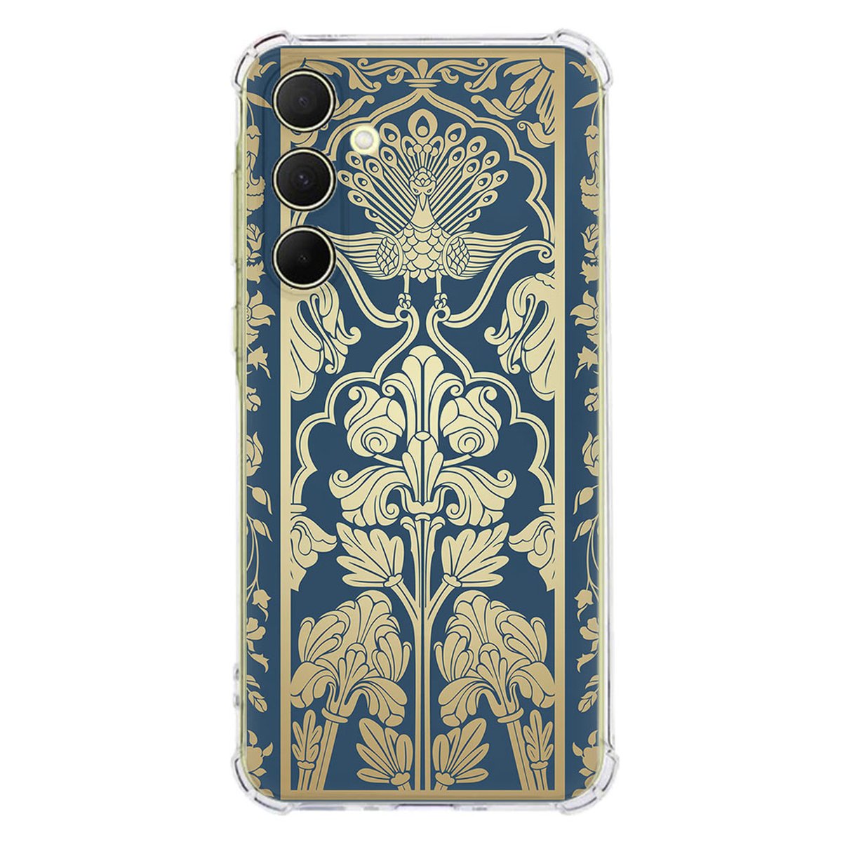 Samsung Galaxy A56 Hoesje - Beige Flowers TPU Antishock bloemenprint blauwe achtergrond aanzicht
