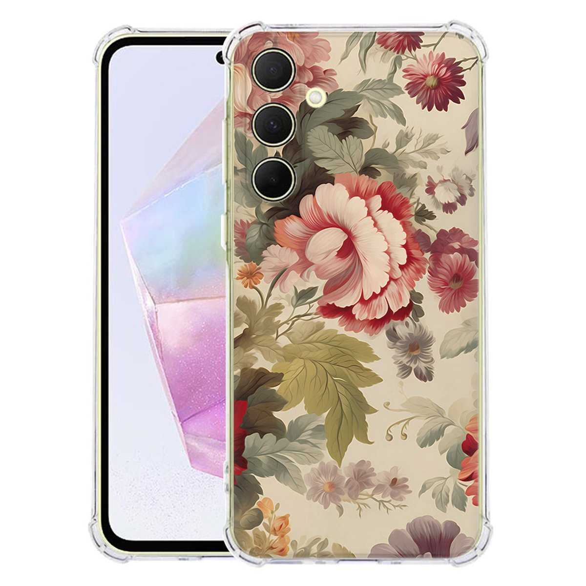 Samsung Galaxy A56 Hoesje Bloemen TPU Antishock bloemenprint achterkant transparant ontwerp