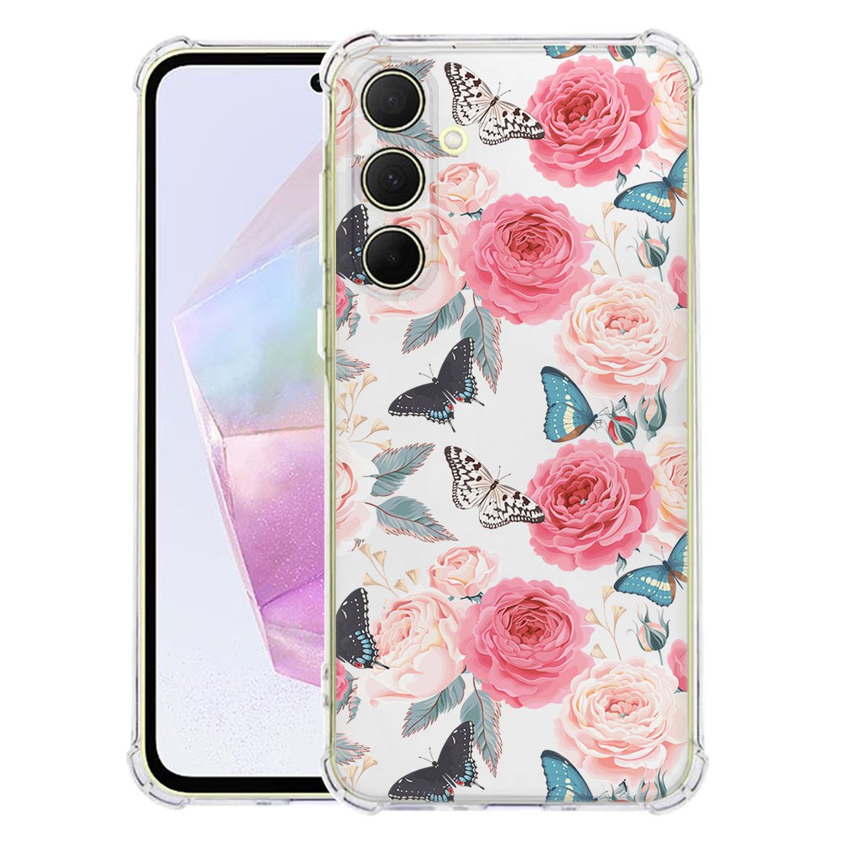 Samsung Galaxy A56 Hoesje Butterfly Roses TPU Antishock voorkant achterkant