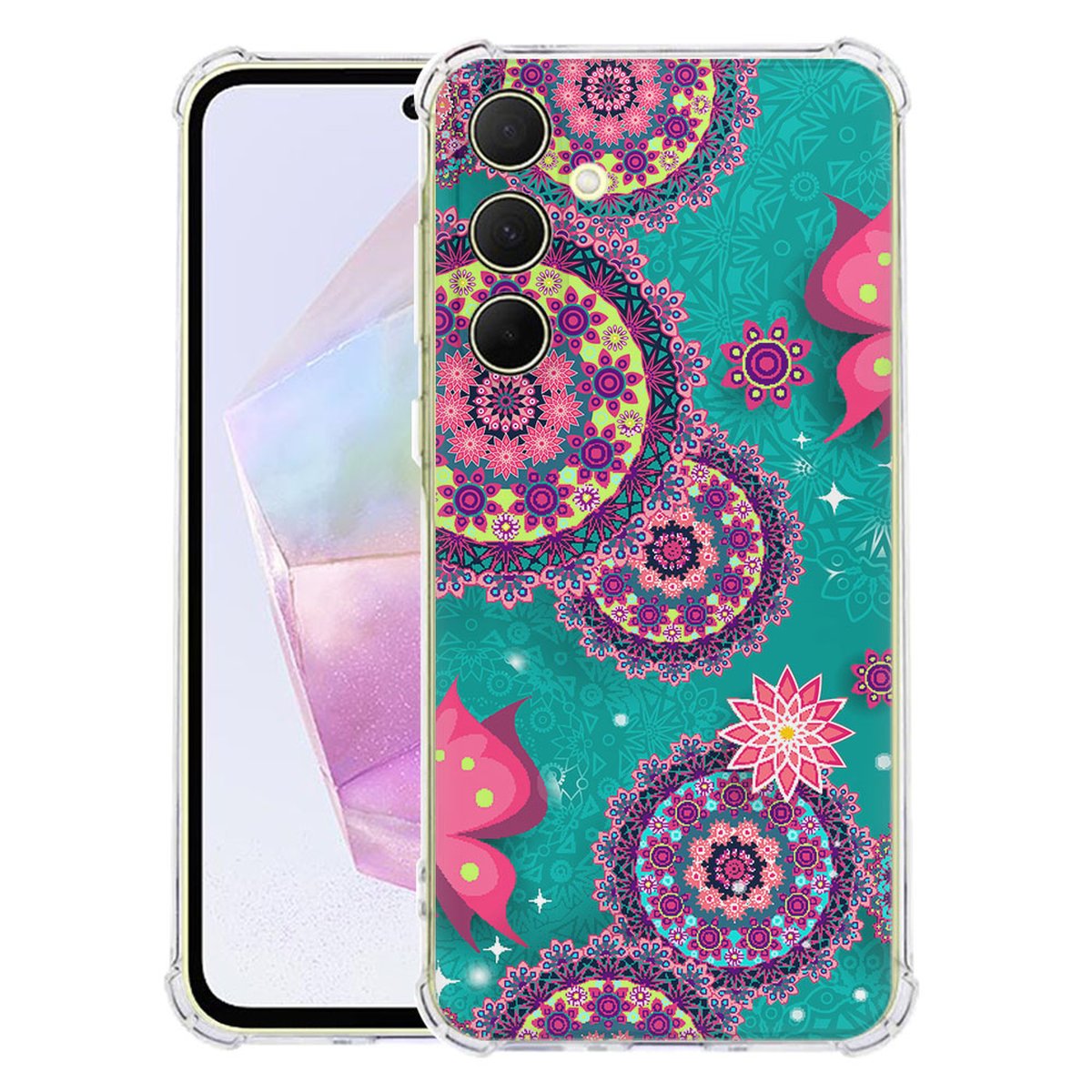Samsung Galaxy A56 Hoesje - Cirkels en Vlinders TPU Antishock design cirkels vlinders aanzicht