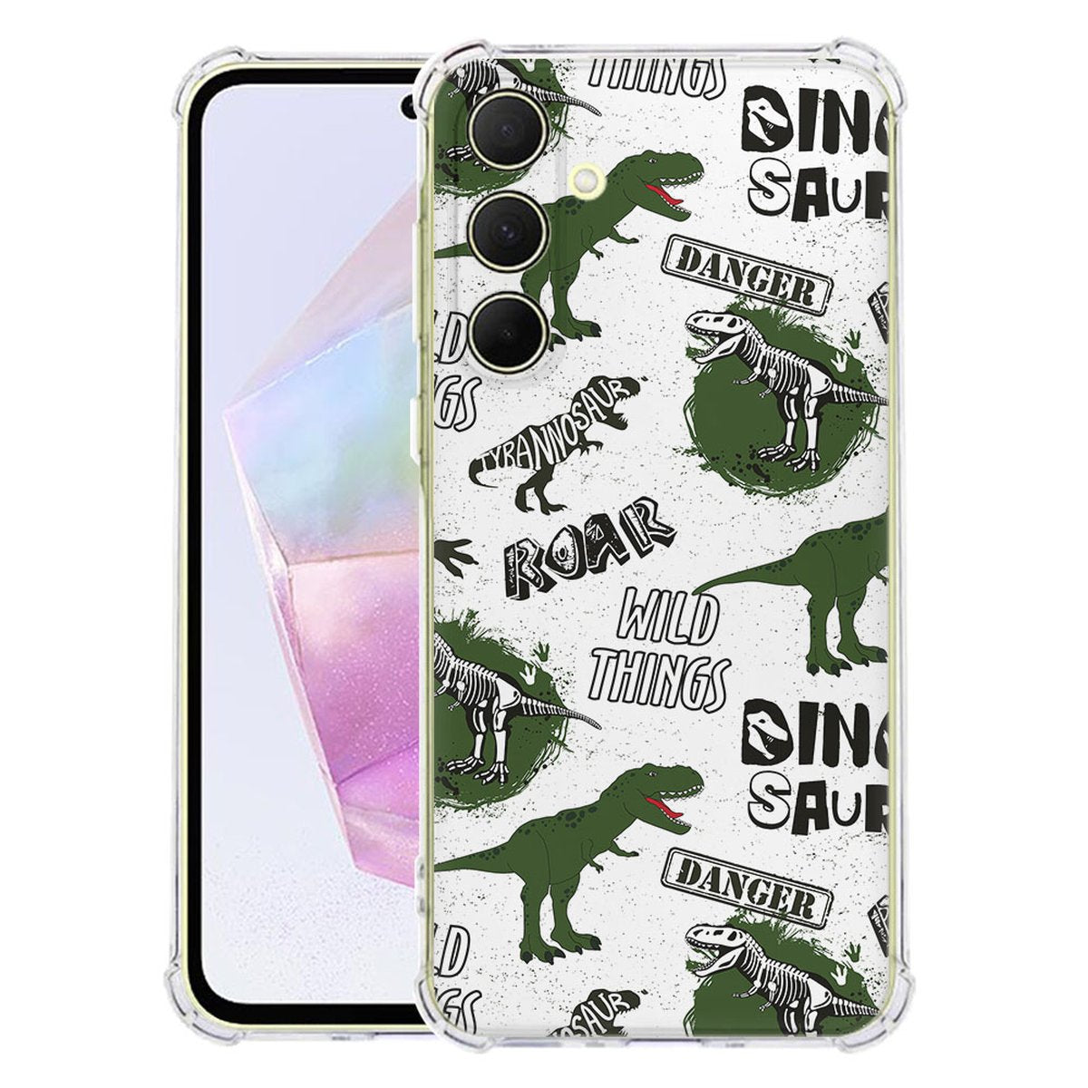 Samsung Galaxy A56 Hoesje Dinosaurus TPU Antishock dinosaurus print aanzicht