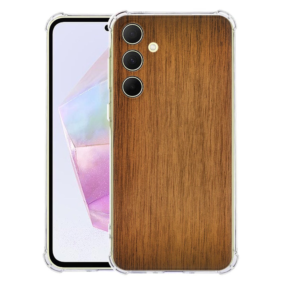 Samsung Galaxy A56 Hoesje Donker Hout TPU Antishock achterkant vooraanzicht