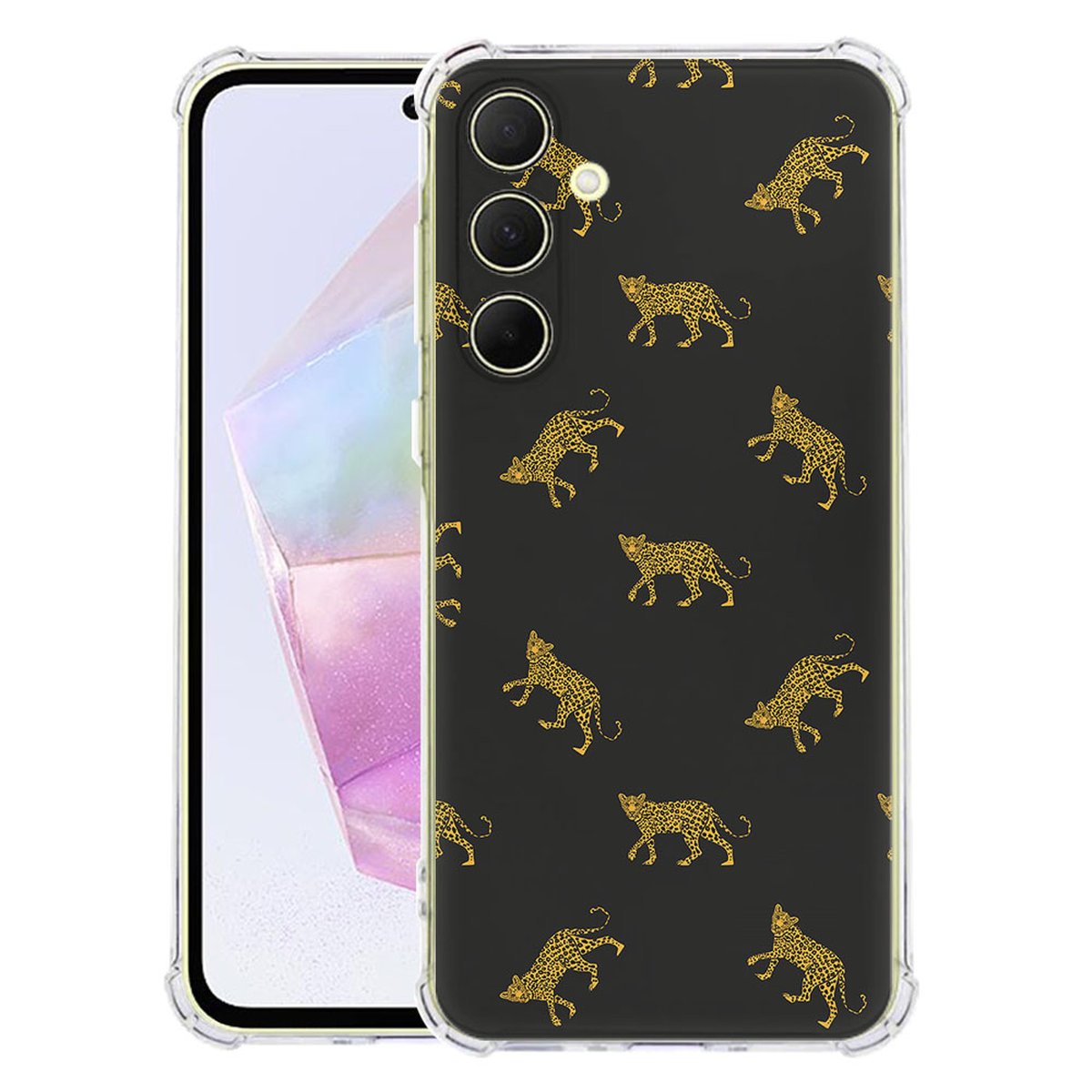 Samsung Galaxy A56 Hoesje Leopards TPU Antishock achterkant design zwart goud