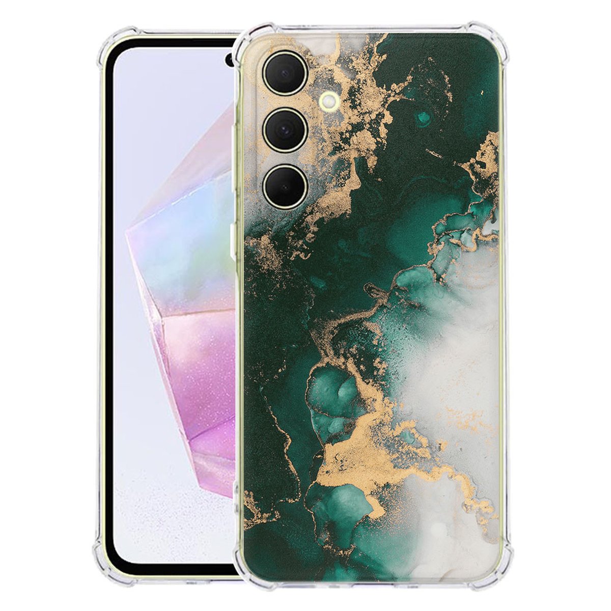 Samsung Galaxy A56 Hoesje Marmer Groen TPU Antishock achterkant voorkant