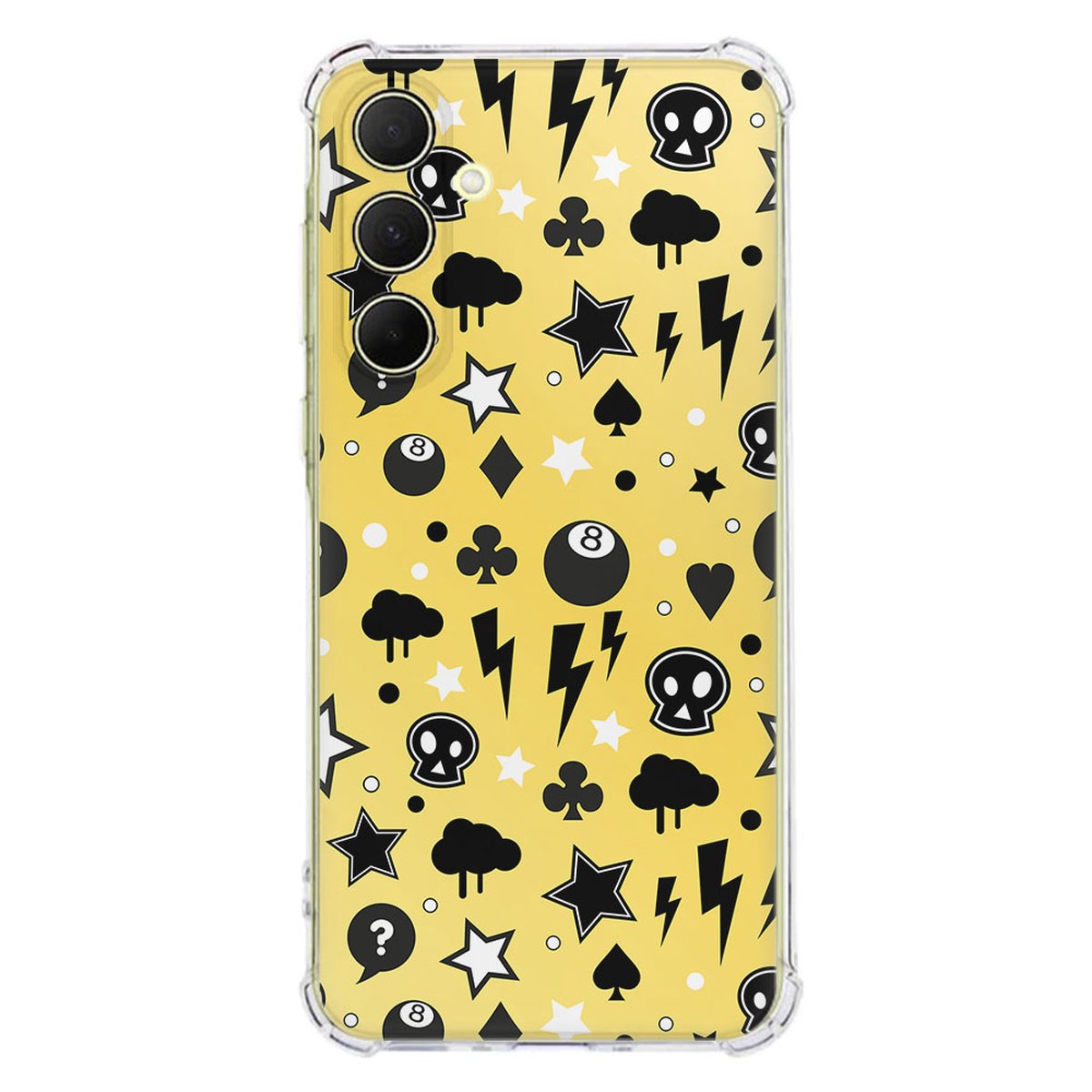 Samsung Galaxy A56 Hoesje Punk Yellow TPU Antishock achterkant met zwart wit patroon