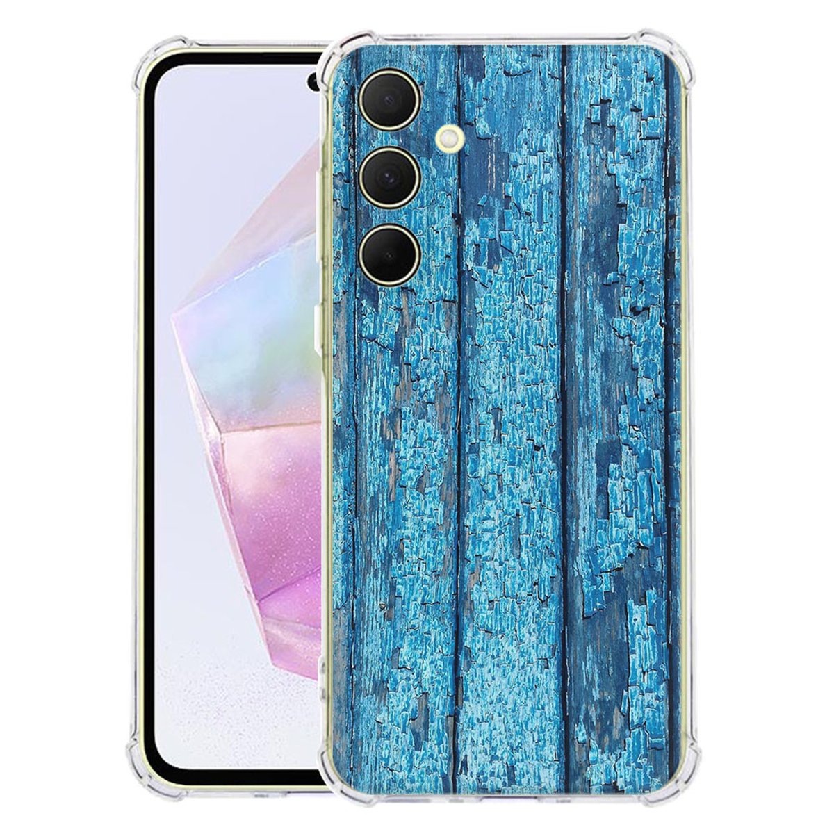 Samsung Galaxy A56 Hoesje - Wood Blue TPU Antishock hoesje blue wood design achterkant